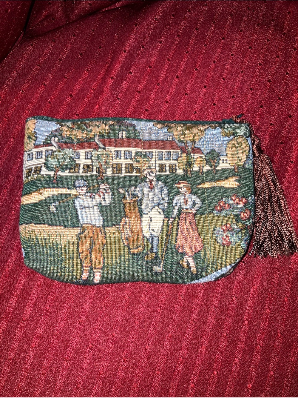 Vintage Tapestry Holdings Fine Accessories Golf Scene Zipper Pouch Bag - Picture 1 of 6
